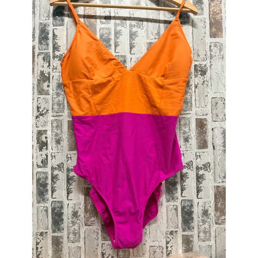 Summersalt One Piece Swimsuit Women 10 Orange Magenta Colorblock V-Neck